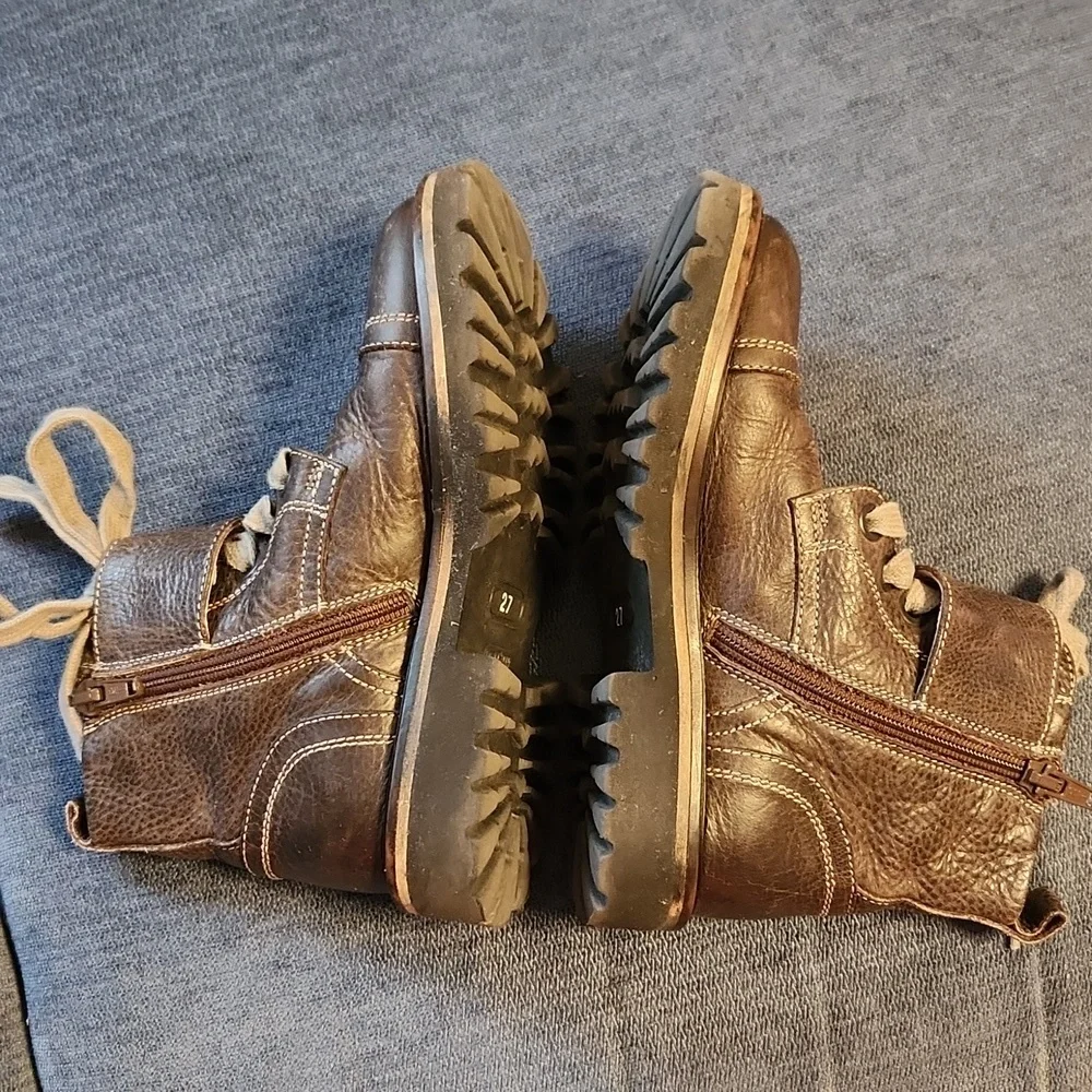 Montelpare Kids Brown Leather Double Bukled Zip-up & Lace-up Ankle Boots sz 27